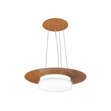 Imagem de Pendente de Madeira Saturno Vidro Imola 45 cm Freijó/Branco - Madeluz