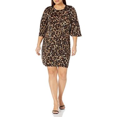 Imagem de Star Vixen Vestido com bainha nas costas e manga sino, Estampa de leopardo, P