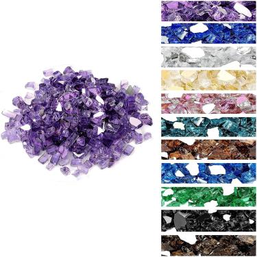 Imagem de onlyfire Vidro de fogo de 4,5 kg para fogueira de propano, pedras de vidro refletivas de 1/4 polegada para lareira a gás e mesa de fogueira, roxo