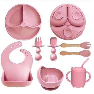 Imagem de Kit Prato Infantil Silicone Copo Talher Babador Tigela (Vinho)
