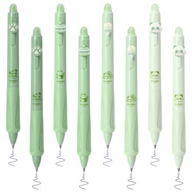 Imagem de Valtiner 8 canetas de gel apagáveis, caneta retrátil apagável com ponta fina de 0,5 mm, aderência de silicone confortável para acessórios de escritório, material escolar e presentes (verde)