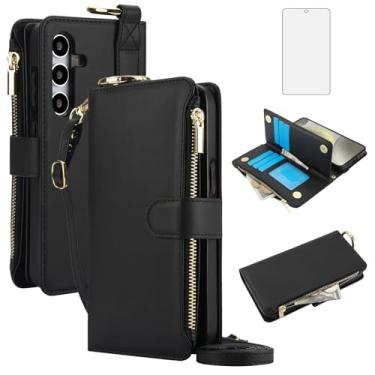 Imagem de Asuwish Capa de celular para Samsung Galaxy S24 FE 5G carteira com zíper com protetor de tela de vidro temperado, alça transversal, suporte de bloqueio de RFID, capa de celular flip S 24 EF S24FE 24S