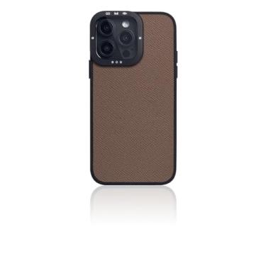 Imagem de SLG Capa de couro para iPhone 15 Pro Max, couro D9 Epsom da França, moldura de câmera estilo retrô para proteção perfeita da câmera, corpo inteiro à prova de choque com TPU preto fosco com caixa de