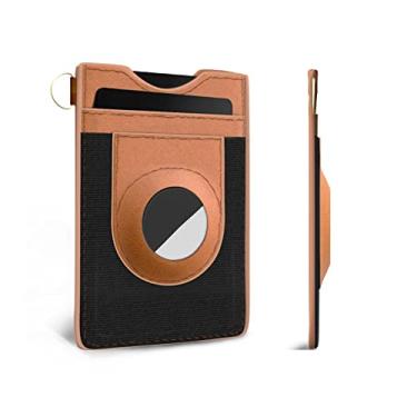 Imagem de Carteira masculina AirTag, fina, minimalista, elástica, de couro legítimo, vertical, pequena, com bloqueio de RFID para bolso frontal, Marrom, preto, Masculino