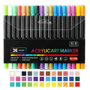 Imagem de Marcadores de tinta, canetas de tinta acrílica, Conjunto de marcadores acrílicos de duas cabeças, Materiais de arte de papelaria com ponta de pincel à prova d'água de 24/36 cores para pintura, graffit