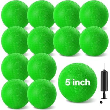 Imagem de HSLCGF 12 Pcs Dodgeballs 5 Inch Playground Ball Kickball Green Inflatable Rubber Handball Bouncy Dodge Ball with 1 Hand Pump for Outdoors Ball Games Gym Camps Picnic