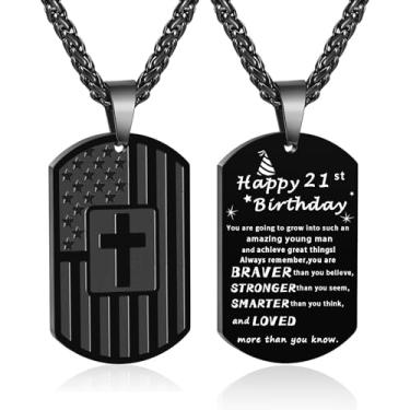 Imagem de DuoDiner Colar de presente de aniversário para homens, meninos, pai, filho, irmão, marido, avô, neto, 10, 13, 16, 18, 21, 30, 40, 50, 60 anos, aniversário, presentes de Natal, Medium, Aço inoxidável,