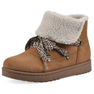 Imagem de WHITE MOUNTAIN Bota feminina Idol de pele sintética com cadarço no tornozelo, Castanha/tecido, 35