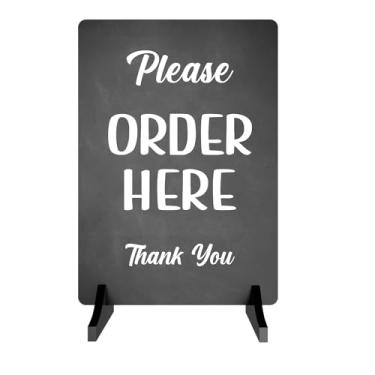 Imagem de Please Order Here Sign - Café, Takeaway, Café, Lanchonete, Placa de balcão, tamanho A4 (suporte preto)