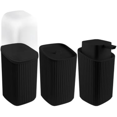 Imagem de Kit Banheiro Porta Escovas + Porta Algodão + Porta Sabonete Líquido (Preto)