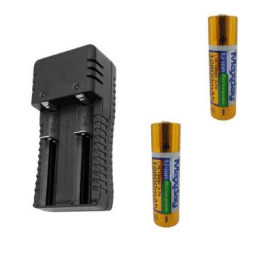 Imagem de Kit 1 Carregador De Bateria Preto Bivolt 18650 E 2 Baterias Qualidade 