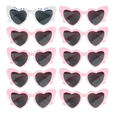 Imagem de Jaciya Óculos de sol para noivas, presentes de despedida de solteira, rosa, coração, acessórios para chá de panela, Noiva branca + rosa