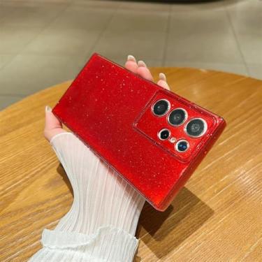 Imagem de Capa de silicone com glitter fluorescente para Samsung Galaxy S24 S23 Plus S23 Ultra à prova de choque, proteção total, capa macia, vermelha, para S24