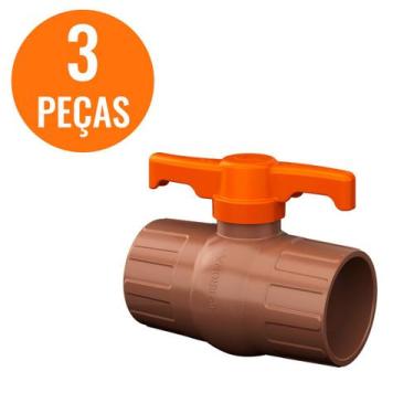 Imagem de Kit 3 Registros Esfera Soldável 60mm - Conexões Duráveis de PVC Marrom