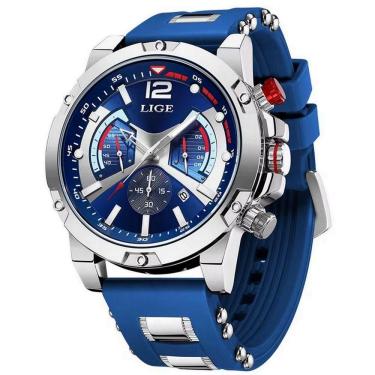 Imagem de Relógio De Quartzo Masculono Esportivo Impermeável À Prova Da Água 3atm Azul Prata