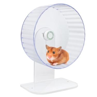 Imagem de BroPetAssistant Rodas silenciosas para hamster – roda de hamster sírio, roda de hamster, roda de hamster de 26 cm, totalmente transparente, ajustável em altura, rodas silenciosas para vários animais