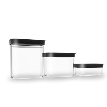 Imagem de Kit 3 Potes Herméticos 1 Pote de 450ml 1 Pote de 1000ml e 1 Pote de 1500ml Armazenamento de Alimentos Organizado e Estiloso, Empilháveis, Ideal para Macarrão e Muito Mais, Laváveis na Lava-Louças
