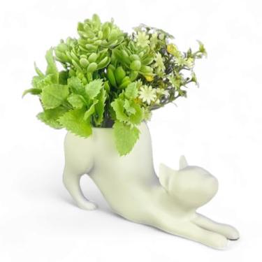 Imagem de Vaso Gato Cat Decoração Flor Artificial Porta Lápis Casa Presentes (Branco)