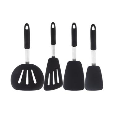 Imagem de Conjunto de 4 espátulas de silicone resistentes ao calor para panelas antiaderentes, espátula à prova de vazamento, espátula de bife resistente a altas temperaturas, espátula de cozinha grande e