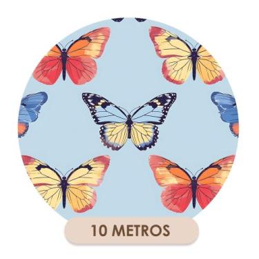 Imagem de Papel de Parede Adesivo Azul Borboletas  - DELIQUADROS, 6 Metros