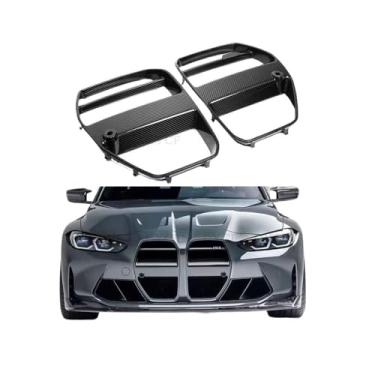 Imagem de Fibra de carbono seco compatível com bmw m3 m4 g80 g82 g83 2020-2023 grade v estilo amortecedor dianteiro do carro grelhas de entrada de ar pára-choques grill(Dry Carbon fiber)