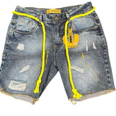 Imagem de Bermuda Jogador Jeans Masculina Curta Premium 100% Algodao Original Ti