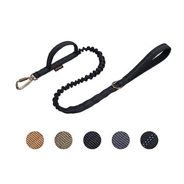 Imagem de EXCELLENT ELITE SPANKER Coleira tática para cães militares espaciais, clipes de gancho de alumínio, guia elástica para cães, correia elástica de corda elástica com 2 alças de controle (preto e seda