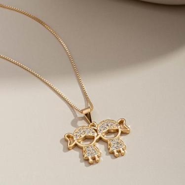 Imagem de Colar Pingente Filhos 2 Meninas Banhado Ouro 18K - SEM MARCA, Cristal