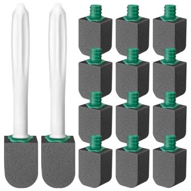 Imagem de Xuelimei Conjunto de 12 peças de pedra-pomes com 2 peças de escova de vaso sanitário de cabo longo, bloco de limpeza para banheiras, pia de cozinha, churrasqueira, azulejo (preto)