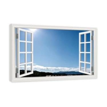 Imagem de PY3H69 Arte de parede em tela de janela aberta, impressão natural em tela. Lindo cenário de céu 5 cm, decoração de parede de paisagem de janela, decoração de casa moderna. Moldura interna de 70 x 105