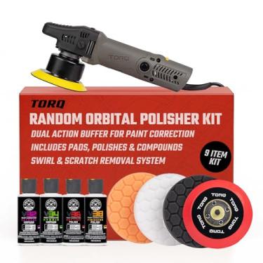Imagem de Chemical Guys BUF_503X TORQX Kit de polidor orbital aleatório, almofadas, polimentos e compostos (seguro para carros, caminhões, SUVs e mais) 700W, órbita 8 mm - 9 itens