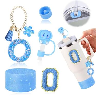 Imagem de AiScrofa Conjunto de acessórios de copo para copo stanley de 850 g 1134 g com alça, incluindo pingentes de iniciais, tampa de palha, bota, adesivo, tampa de silicone à prova de derramamento, decoração