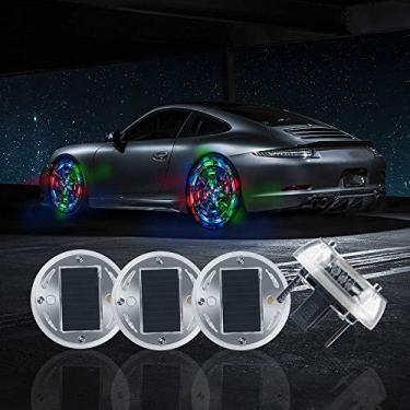 Imagem de Sidaqi Luzes de roda de pneu de carro, 4 peças, energia solar, cubo de roda de carro, luzes quentes com sensores de movimento, luzes decorativas de LED coloridas à prova d'água para carro,