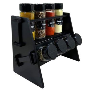 Imagem de Porta Temperos/Condimentos MDF kit 08 potes c/ Tampa Dosadora + Suport