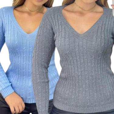 Imagem de Kit 2 Blusas Industrie Femininas Suéter Bebê e Chumbo Malha Tricô Manga Longa Tamanho:Único;Cor:-Feminino