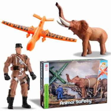 Imagem de Kit De Brinquedo Animal Safety Com Avião Soldado E Elefante Para Resga