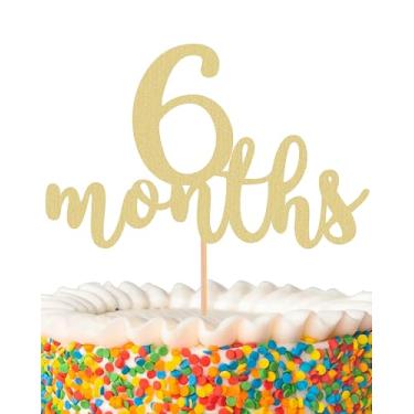 Imagem de Topo de bolo MYAMPED 6 meses - Decorações de bolo de aniversário de 1/2 com glitter dourado, perfeito para chá de bebê/festa de revelação de gênero/adereços de cabine de fotos de festa de bebê (placa