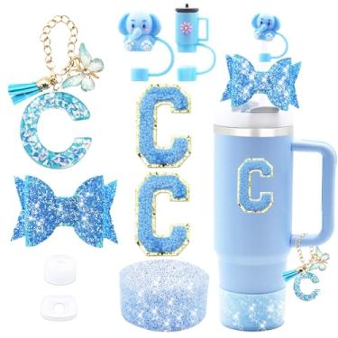 Imagem de Liangang Conjunto De 9 Acessórios Para Copos Stanley 30 Oz E 40 Oz, Incluindo 2 Capas Canudo Protetor, Rolha Antiderramamento, Pingente Alça, Com Laço, Adesivos Letras (Letra C)