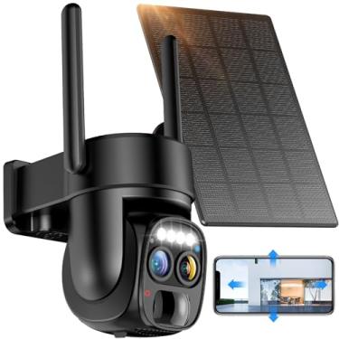 Imagem de Câmera de segurança externa sem fio solar Hawkray Pannel, lente dupla, zoom de 10 x, resolução 2K, panorâmica/inclinação de 3 MP, 360°, panorâmica/inclinação, 2,4 e 5 G, WiFi, bateria com alarme