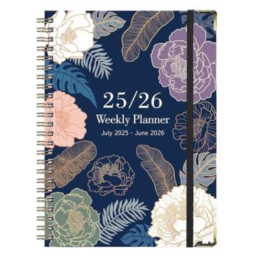 Imagem de Agenda 2025-2026, agenda mensal diária de 12 meses de julho de 2025 a junho de 2026, 21,6 cm x 15,7 cm, caderno espiral de capa dura com marcadores, fecho elástico, bolso interno para material escolar