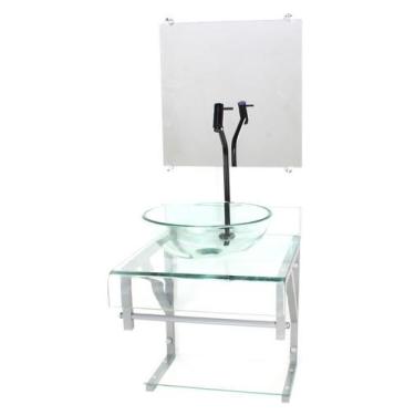 Imagem de Gabinete de vidro 40cm para banheiro curvado duplo pc cuba redonda inc