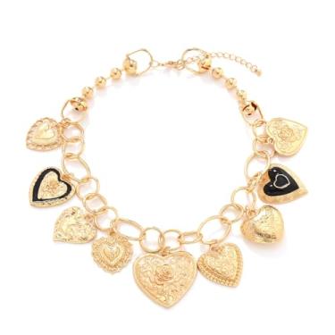 Imagem de LUREME Colar vintage grosso de corrente de liga de ouro/prata – Colar feminino ajustável com pingentes de coração (nl006363)