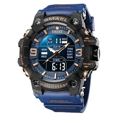 Imagem de FANMIS Relógio masculino analógico, digital, para esportes ao ar livre, militar, multifunções, LED, eletrônico, grande, com visor duplo, luminoso, à prova d'água, Wrsitwatch, Azul escuro