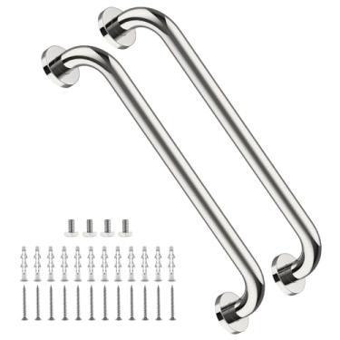 Imagem de Pacote com 2 barras de apoio de chuveiro de 40,6 cm, barra de apoio ZUEXT de aço inoxidável cromado, alça de chuveiro, barra de equilíbrio de banheiro, suporte de trilho de mão de segurança - alça de