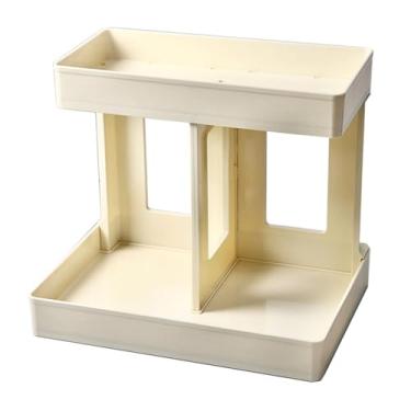 Imagem de Organizador de maquiagem de duas camadas de camada moderna Organizador de rack de armazenamento para desktop para banheiro Plástico de plástico de 2 banheiro prateleira de camada (Creme amarelo)