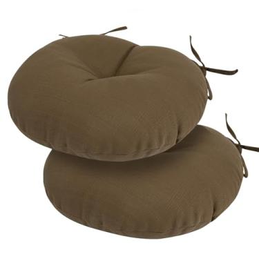 Imagem de Almofadas para cadeira de bistrô 38 cm, conjunto de 2, almofadas de cadeira redondas tufadas com laços, 38 x 38 x 10 cm, almofada de assento redonda resistente à água para cadeiras de bar, móveis de