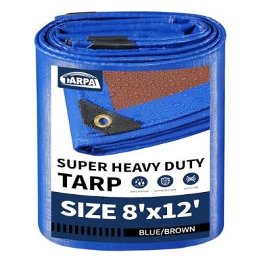 Imagem de TARPAL Lona resistente à prova d'água de 2,4 x 3,6 m de espessura com ilhós de metal a cada 45 cm, capa de proteção UV resistente a rasgos, coberturas de telhado, piscina, carro, lenha e móveis de