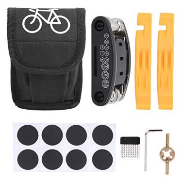 Imagem de Bicicleta 16 em 1 Ferramenta de reparo de punção de kit de kit de kit de pneus multi -funcional com bolsa com saco compacto portátil aço durável plástico preto 9x4.5x2.6cm para os