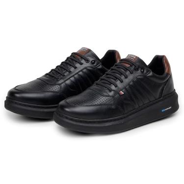 Imagem de Tênis Masculino Casual 100% Em Couro Legítimo Sapatenis Moderno 1070 (Preto-Preto, BR, Adulto, Numérico, 42)