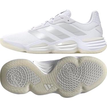 Imagem de adidas Tênis feminino Stabil 16 para uso interno, Branco/prata metálico/cinza, 35 BR